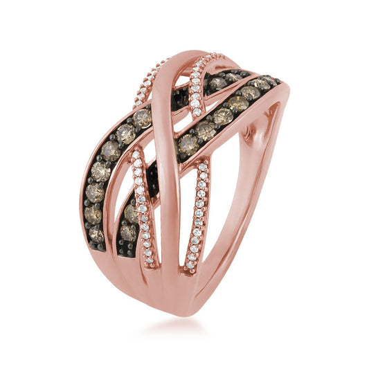 Mocha Collection 1/2 ct. tw. Mocha & White Diamond Crossover Ring in 10K Pink Gold front view
