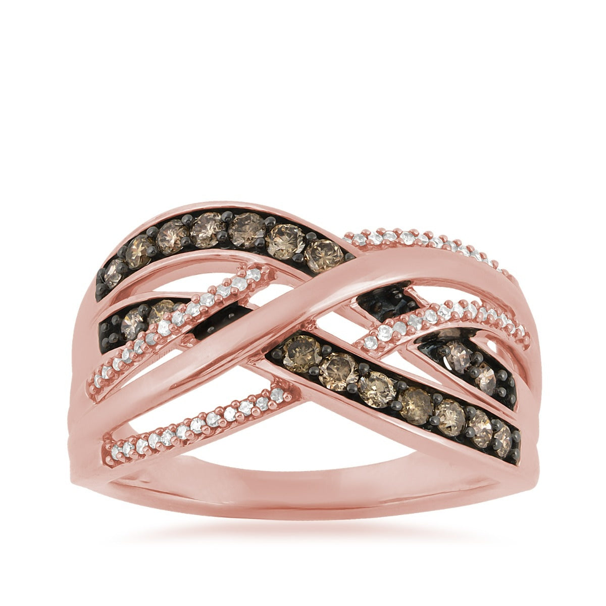 Mocha Collection 1/2 ct. tw. Mocha & White Diamond Crossover Ring in 10K Pink Gold