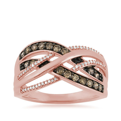 Mocha Collection 1/2 ct. tw. Mocha & White Diamond Crossover Ring in 10K Pink Gold