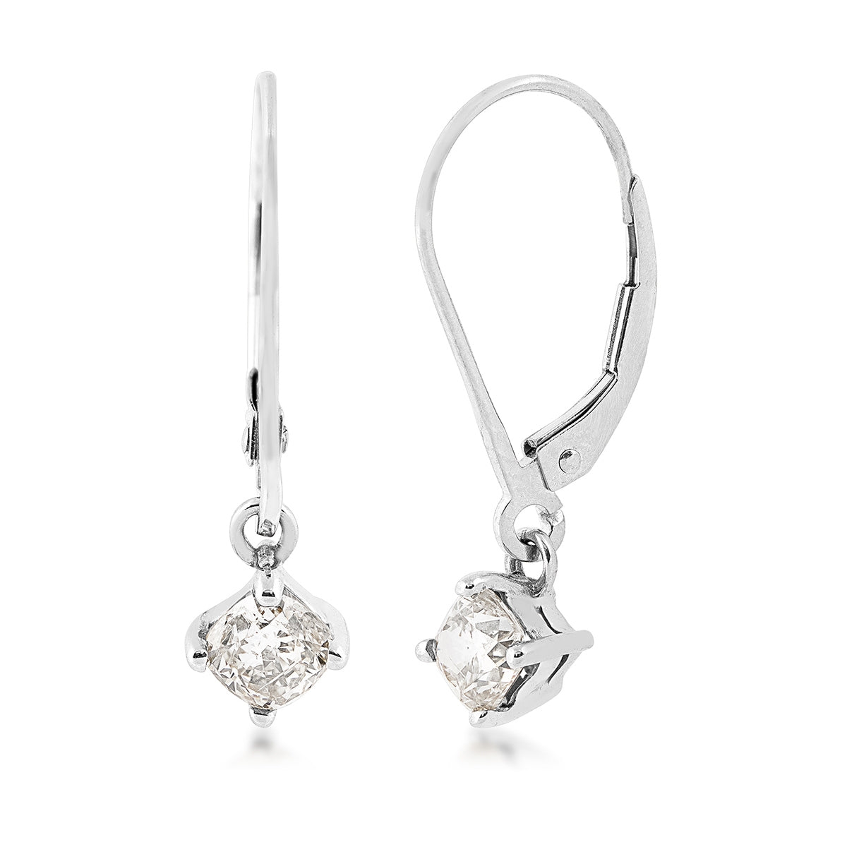 7/8 ct. tw. Cushion Diamond Drop Solitaire Earrings in 14K White Gold