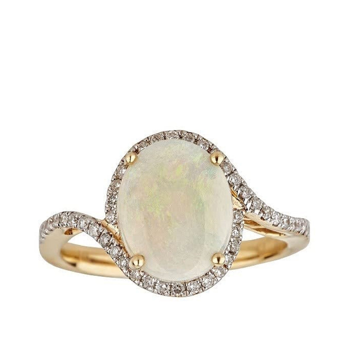 Oval Ethiopian Opal & 1/4 ct. tw. Diamond Ring in 14K Yellow Gold