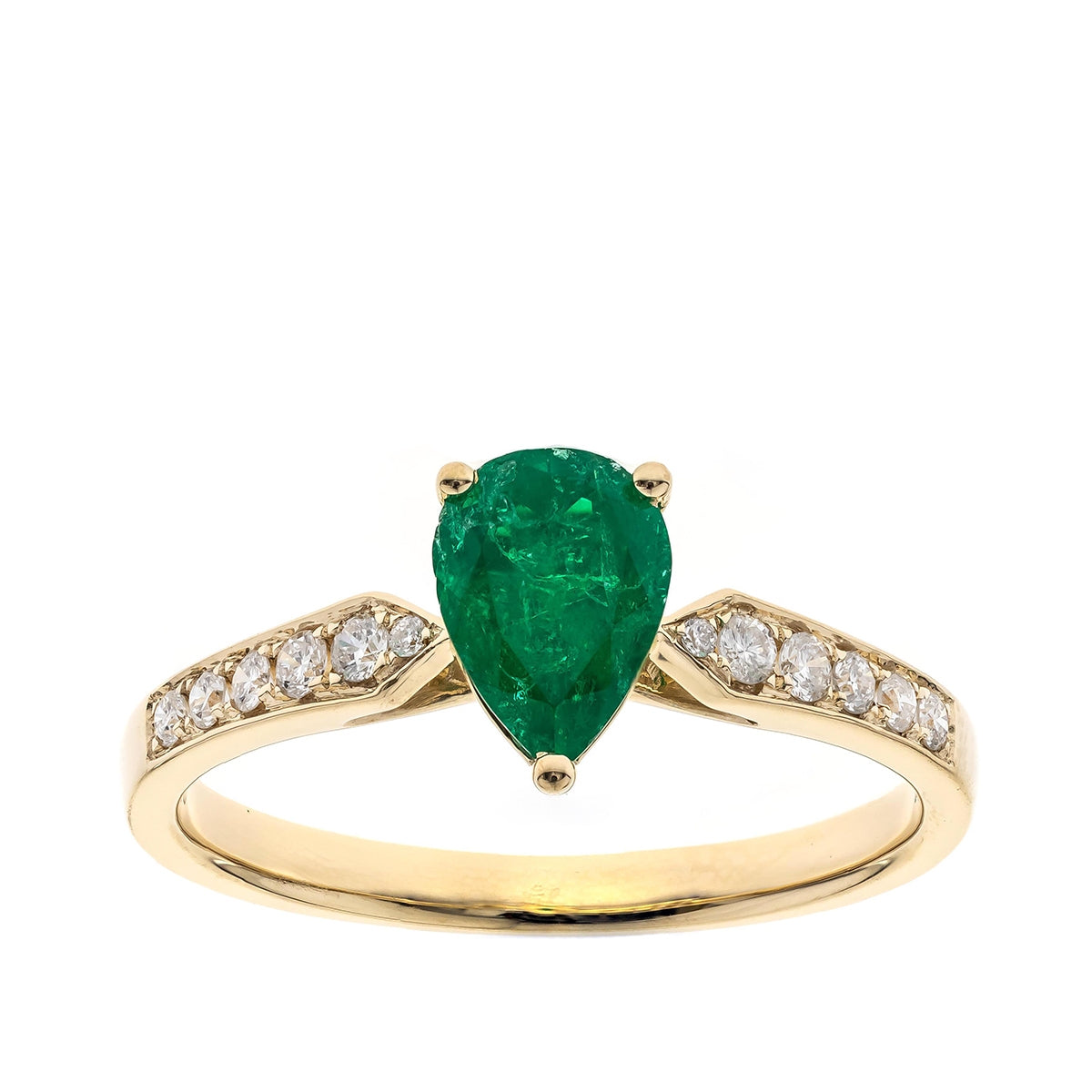 Pear Emerald & 1/6 ct. tw. Diamond Ring in 14K Yellow Gold