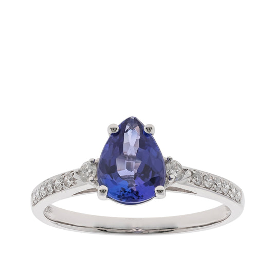 Pear Tanzanite & 1/4 ct. tw. Diamond Ring in 14K White Gold