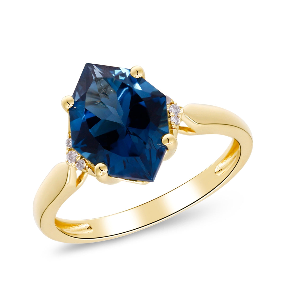 Fantasy Cut London Blue Topaz & Diamond Accent Ring in 14K Yellow Gold front view
