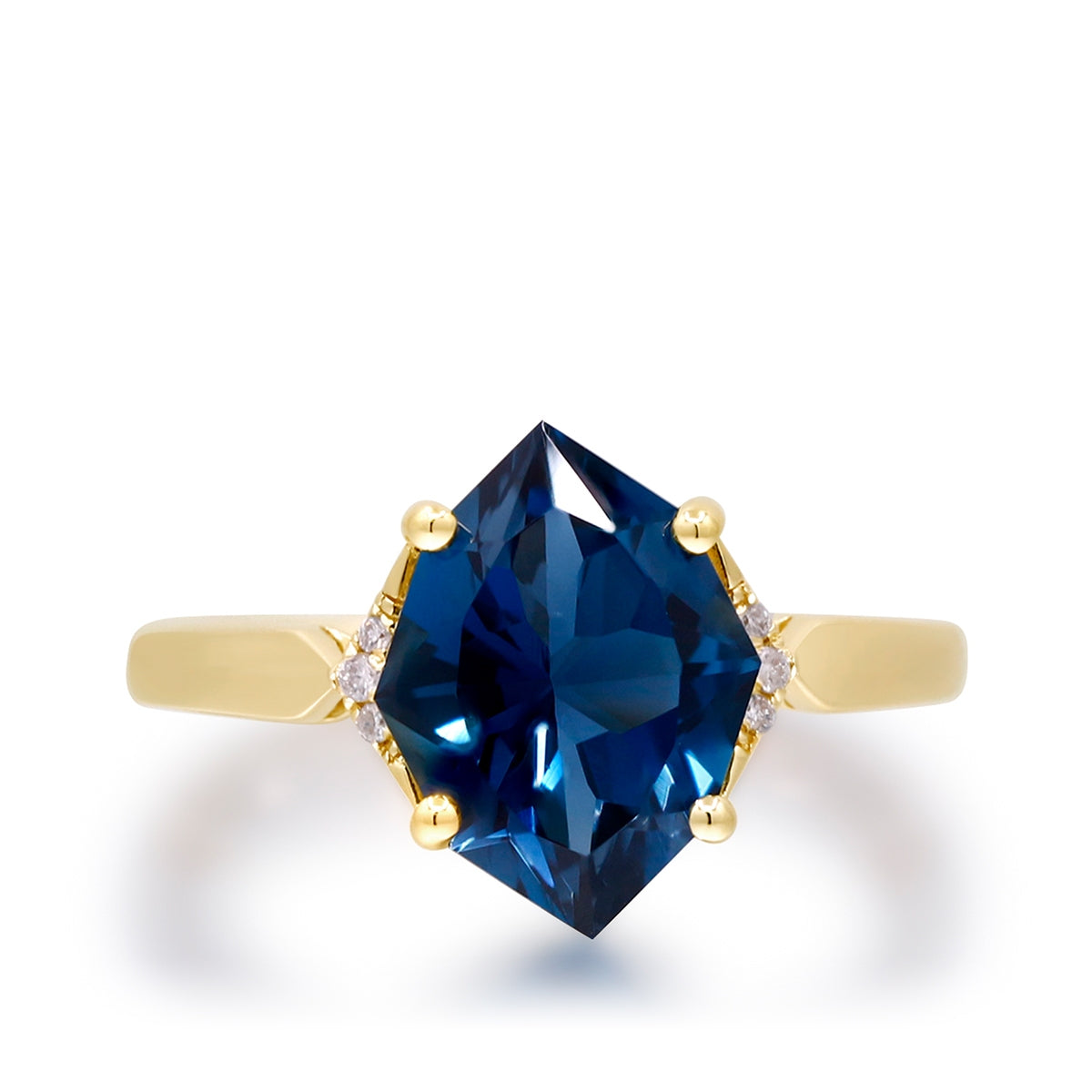 Fantasy Cut London Blue Topaz & Diamond Accent Ring in 14K Yellow Gold close-up detail