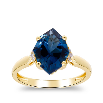 Fantasy Cut London Blue Topaz & Diamond Accent Ring in 14K Yellow Gold