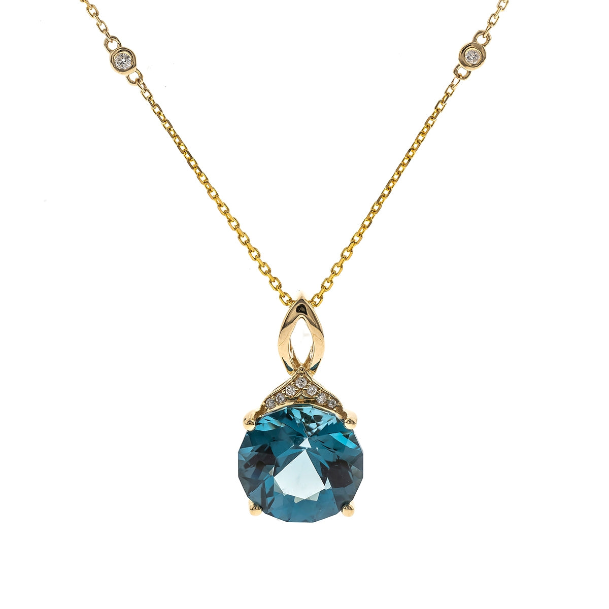 Round London Blue Topaz & Diamond Accent Pendant in 14K Yellow Gold