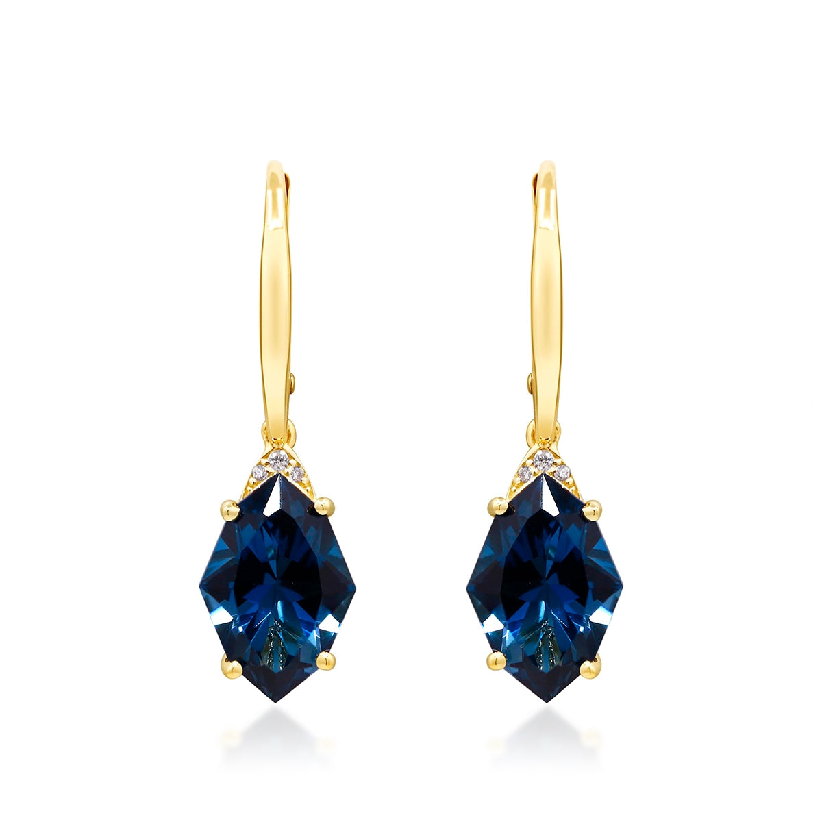 Fantasy Cut London Blue Topaz & Diamond Accent Drop Earrings in 14K Yellow Gold front view