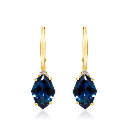Fantasy Cut London Blue Topaz & Diamond Accent Drop Earrings in 14K Yellow Gold front view