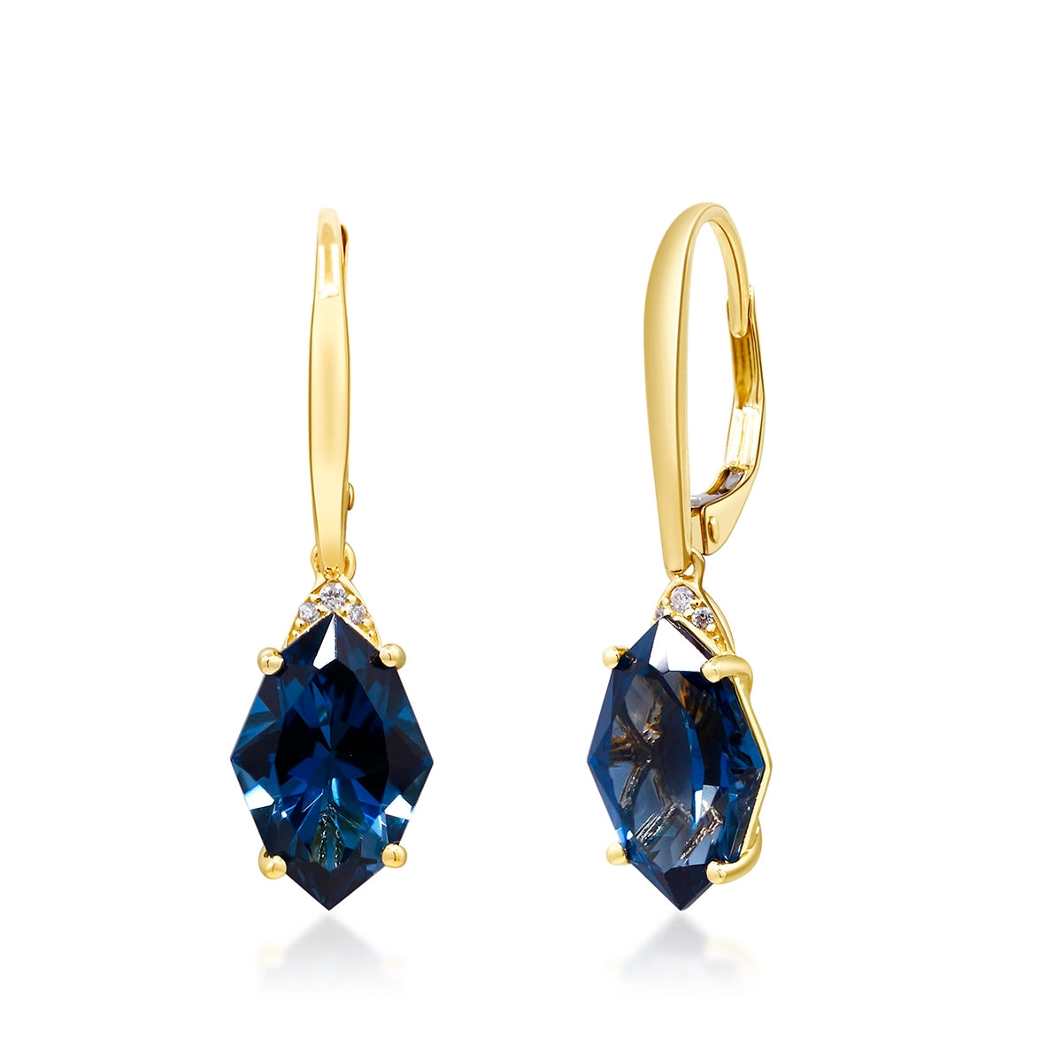 Fantasy Cut London Blue Topaz & Diamond Accent Drop Earrings in 14K Yellow Gold