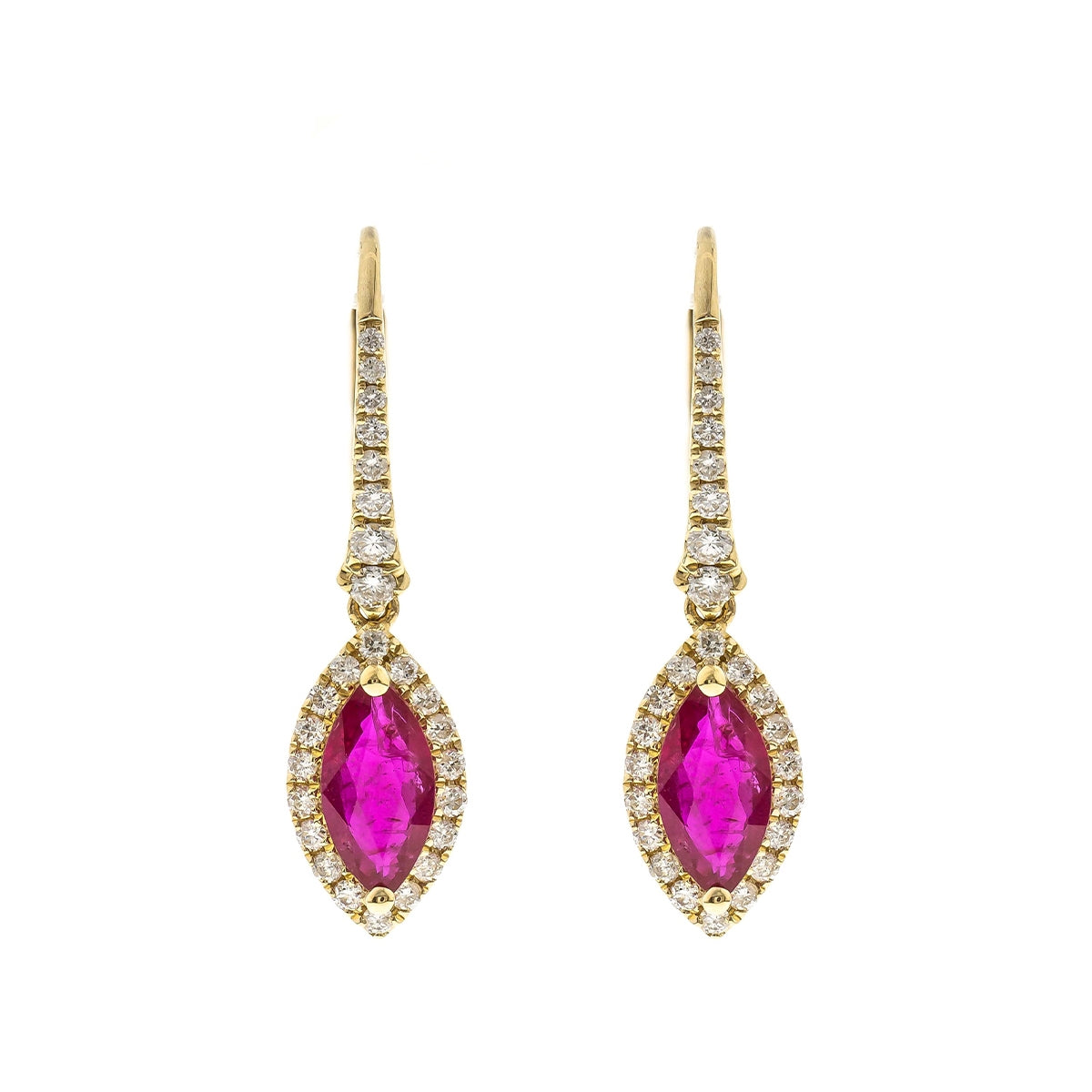 Marquise Ruby & 1/3 ct. tw. Diamond Halo Drop Earrings in 14K Yellow Gold front view