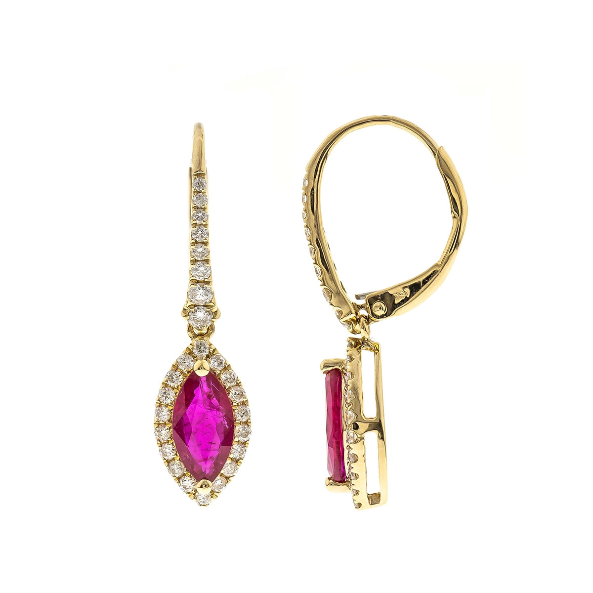 Marquise Ruby & 1/3 ct. tw. Diamond Halo Drop Earrings in 14K Yellow Gold
