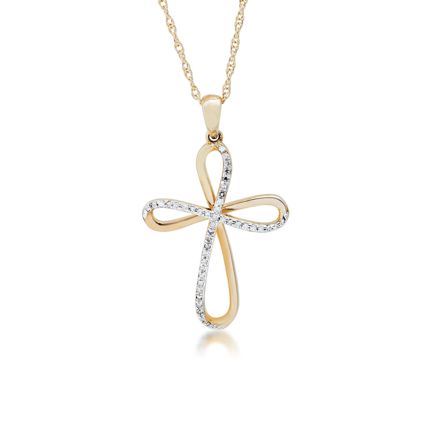 1/8 ct. tw. Diamond Looped Cross Pendant in 10K Yellow Gold