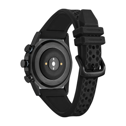 Citizen Hybrid Smartwatch with Black Dial & Black Silicone Strap close-up detail