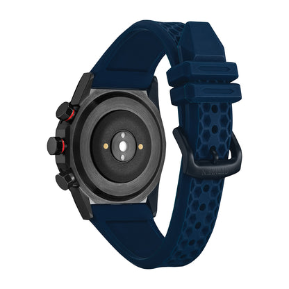 Citizen Hybrid Smartwatch with Black Dial & Blue Silicone Strap close-up detail