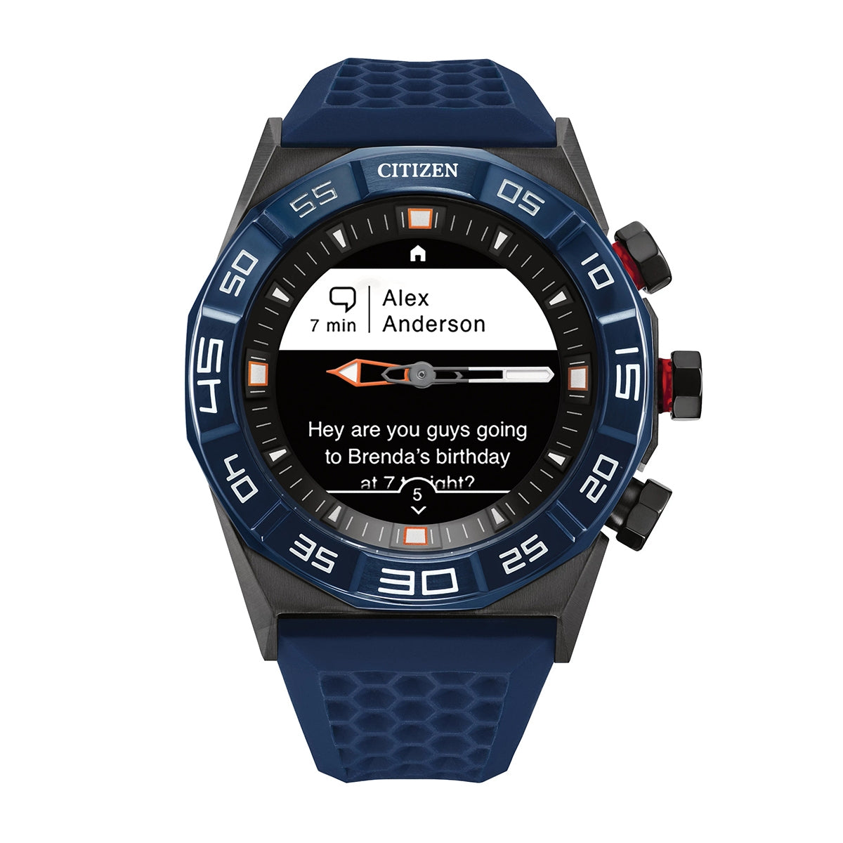 Citizen Hybrid Smartwatch with Black Dial & Blue Silicone Strap side profile