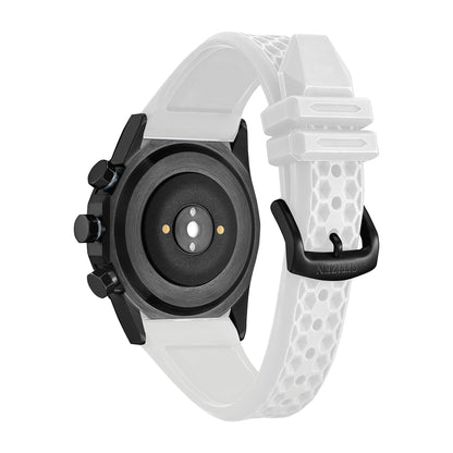 Citizen Hybrid Smartwatch with Black Dial & White Silicone Strap close-up detail