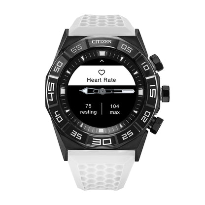 Citizen Hybrid Smartwatch with Black Dial & White Silicone Strap side profile