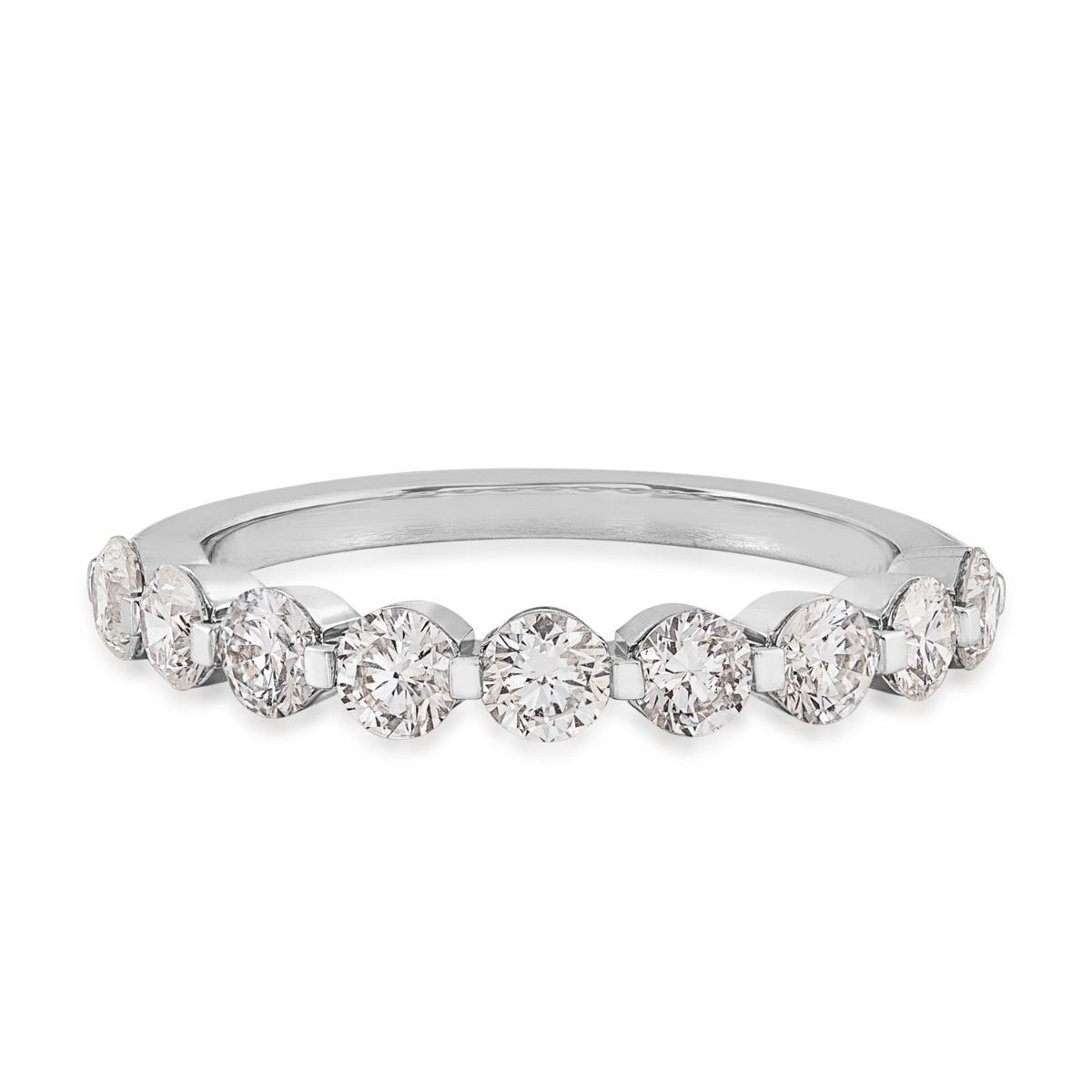 Adamante 1 ct. tw. Lab-Grown 9-Stone Diamond Shared Prong Anniversary Band in 14K White Gold close-up detail