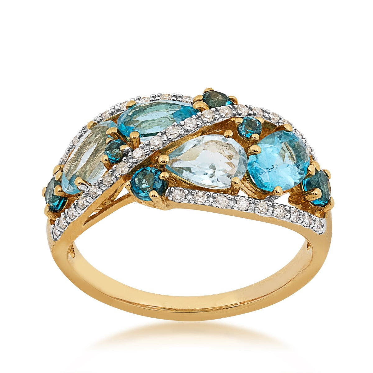 Multi-Shape Blue Topaz & 1/7 ct. tw. Diamond Ring in 10K Yellow Gold
