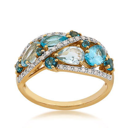 Multi-Shape Blue Topaz & 1/7 ct. tw. Diamond Ring in 10K Yellow Gold