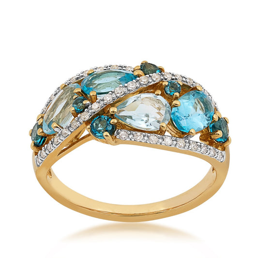 Multi-Shape Blue Topaz & 1/7 ct. tw. Diamond Ring in 10K Yellow Gold