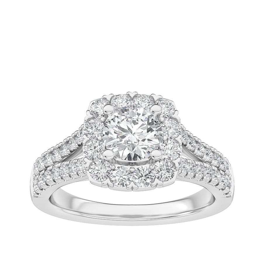 Adamante 1-1/2 ct. tw. Lab-Grown Round Brilliant Diamond Halo Split Shank Engagement Ring in 14K White Gold