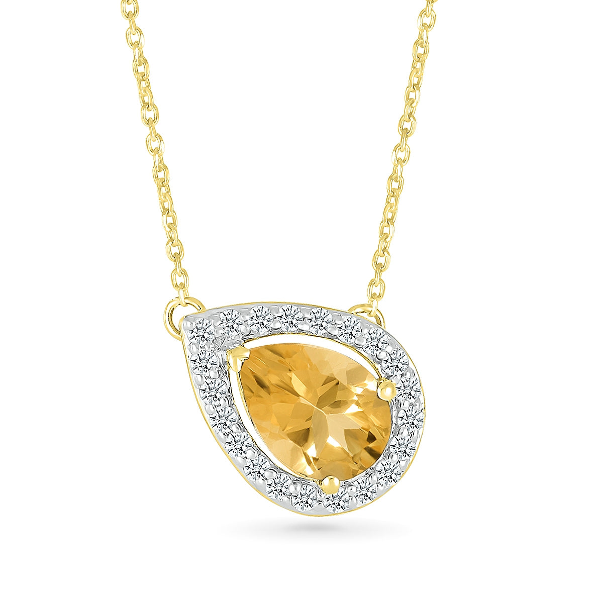 Pear Citrine & 1/10 ct. tw. Diamond Halo Necklace in 10K Yellow Gold