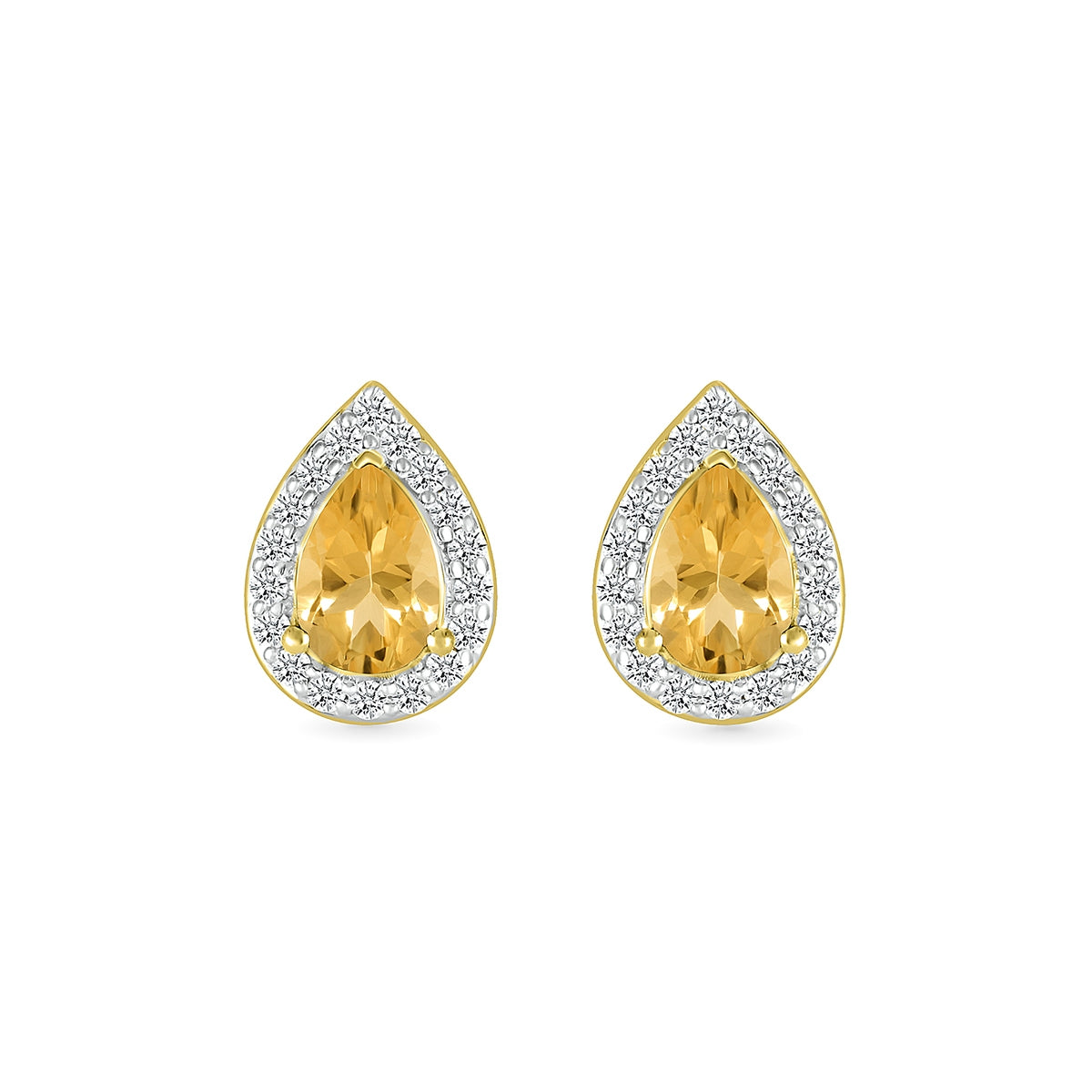 Pear Citrine & 1/6 ct. tw. Diamond Halo Earrings in 10K Yellow Gold front view