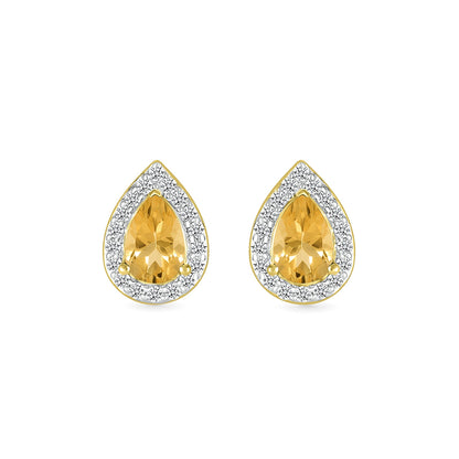 Pear Citrine & 1/6 ct. tw. Diamond Halo Earrings in 10K Yellow Gold front view