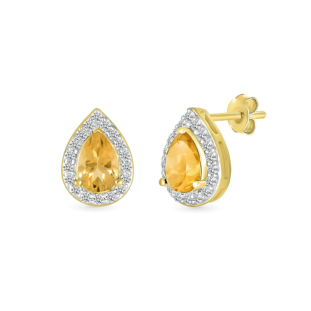 Pear Citrine & 1/6 ct. tw. Diamond Halo Earrings in 10K Yellow Gold