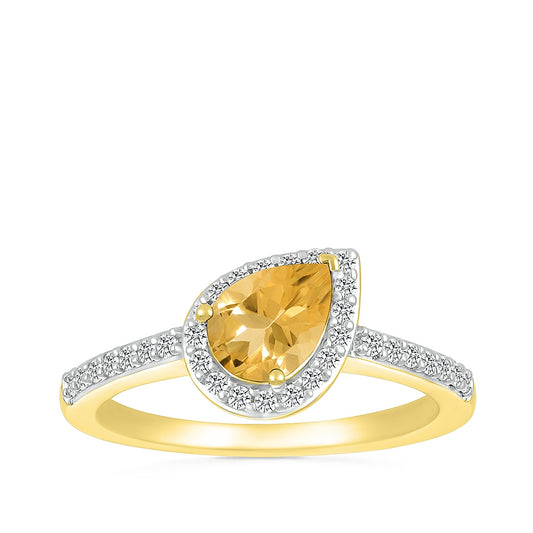 Pear Citrine & 1/5 ct. tw. Diamond Halo Ring in 10K Yellow Gold
