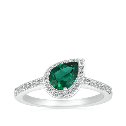 Created Pear Emerald & 1/5 ct. tw. Diamond Halo Ring in 10K White Gold