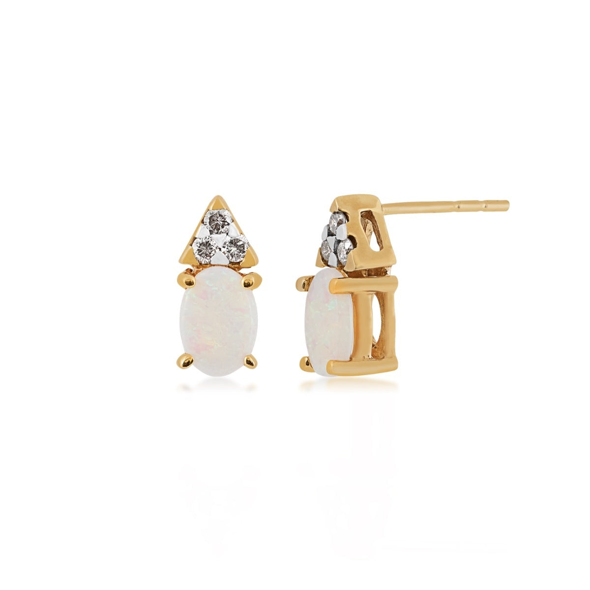 Oval Opal & 1/5 ct. tw. Diamond Cluster Earrings in 14K Yellow Gold