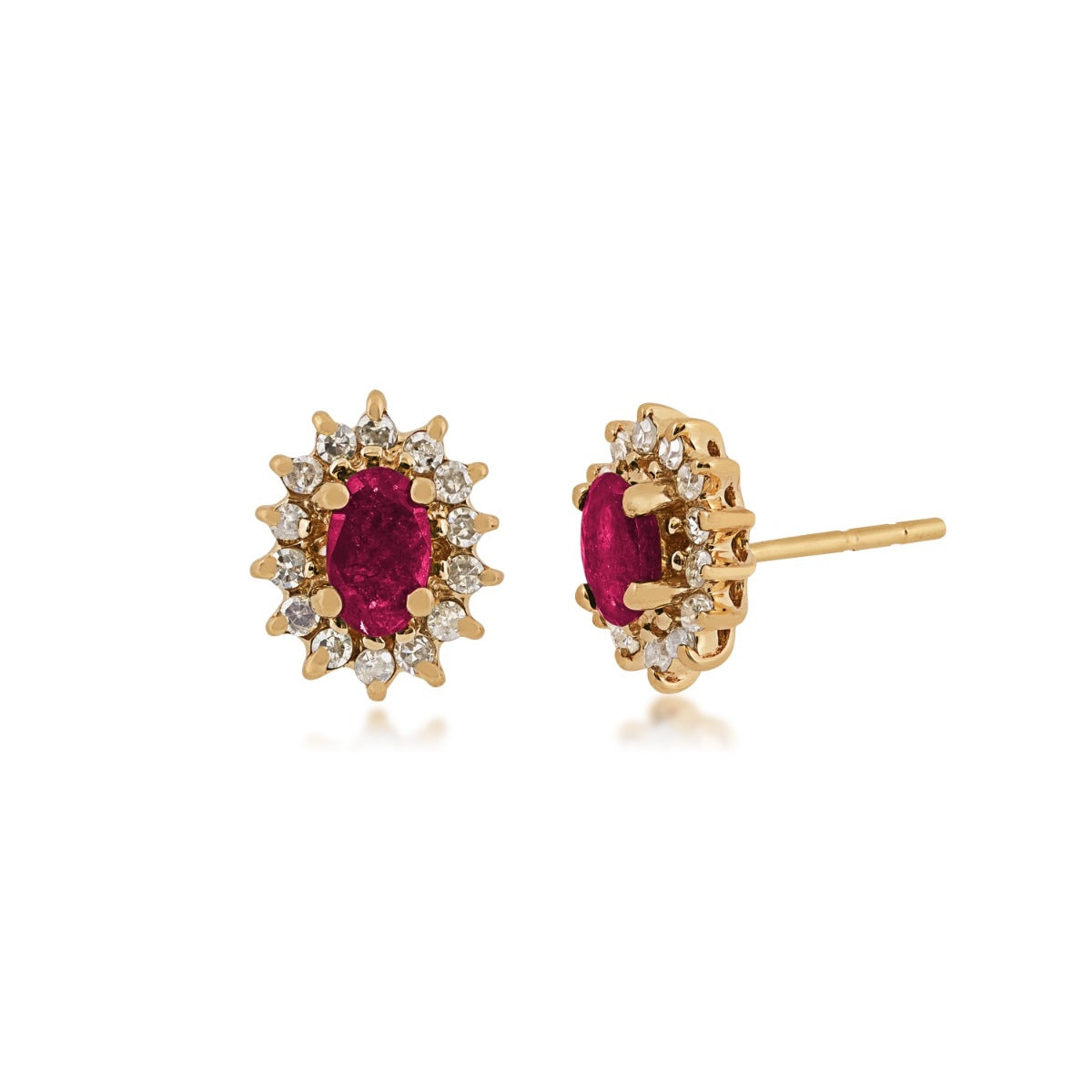 Oval Ruby & 1/4 ct. tw. Diamond Halo Earrings in 14K Yellow Gold
