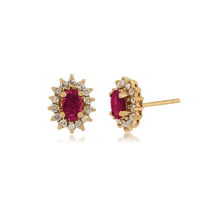 Oval Ruby & 1/4 ct. tw. Diamond Halo Earrings in 14K Yellow Gold