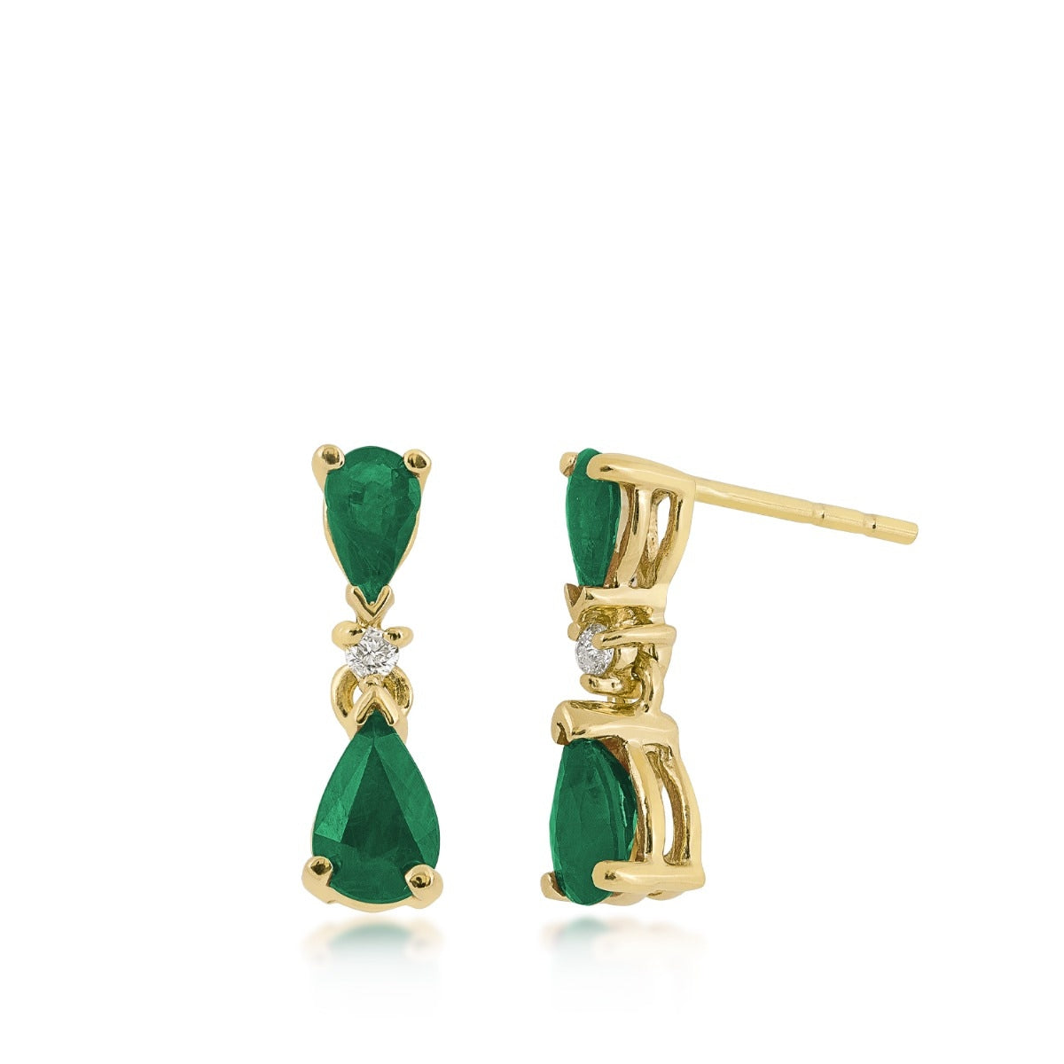 2-Stone Pear Emerald & Diamond Accent Drop Earrings in 14K Yellow Gold