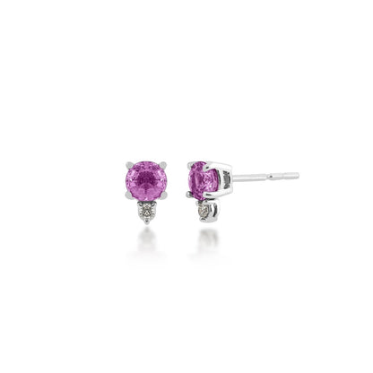 Round Pink Sapphire & Diamond Accent Stud Earrings in 14K White Gold