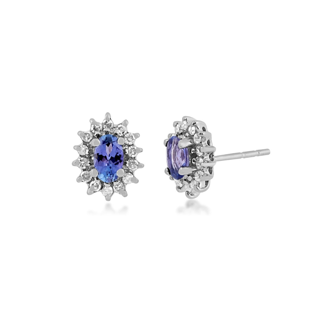 Oval Tanzanite & 1/5 ct. tw. Diamond Halo Earrings in 14K White Gold (2)