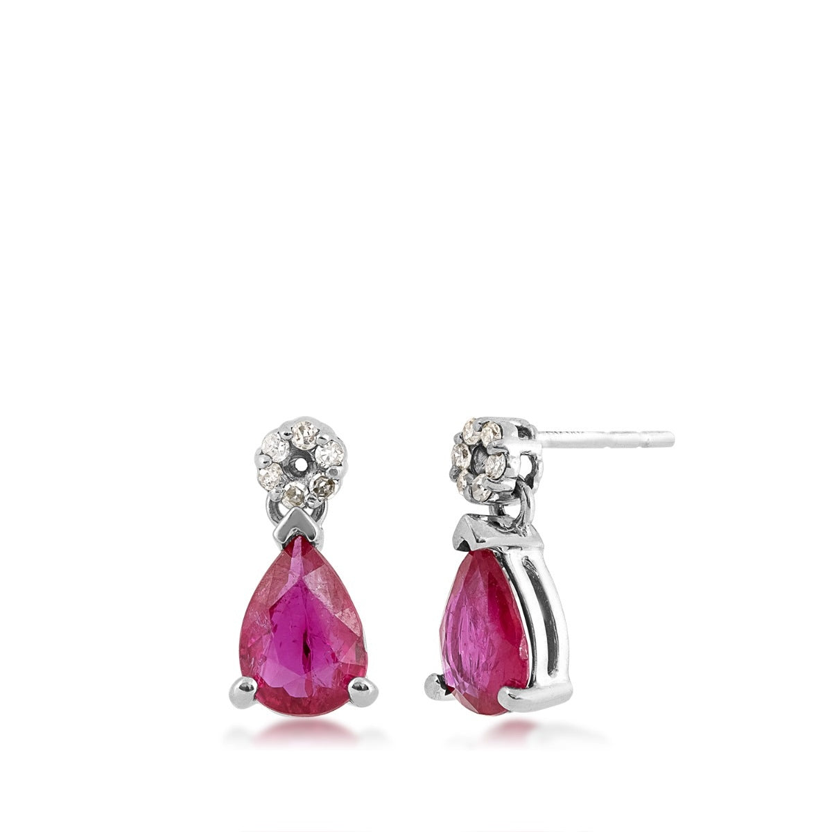 Pear Ruby & 1/8 ct. tw. Diamond Drop Earrings in 14K White Gold
