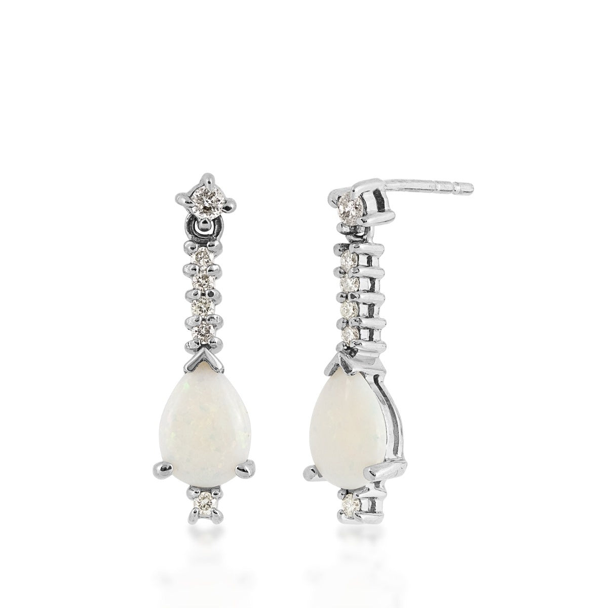 Pear Opal & 1/6 ct. tw. Diamond Drop Earrings in 14K White Gold