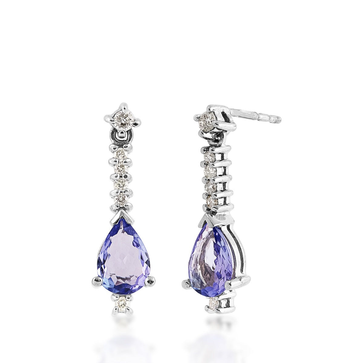 Pear Tanzanite & 1/6 ct. tw. Diamond Drop Earrings in 14K White Gold