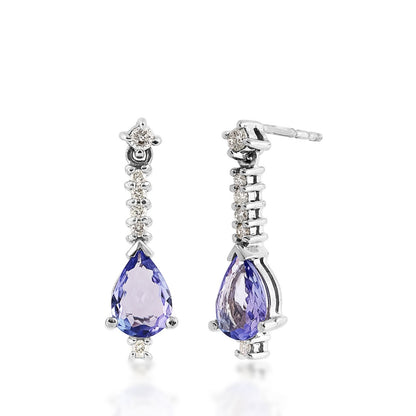 Pear Tanzanite & 1/6 ct. tw. Diamond Drop Earrings in 14K White Gold