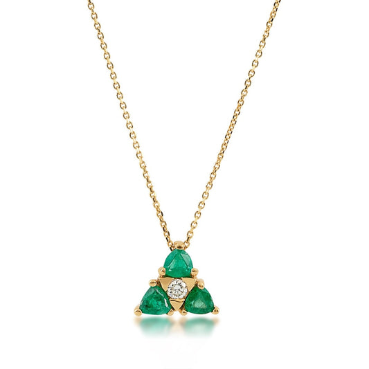 Trillion Emerald & Diamond Accent Triangle Pendant in 14K Yellow Gold