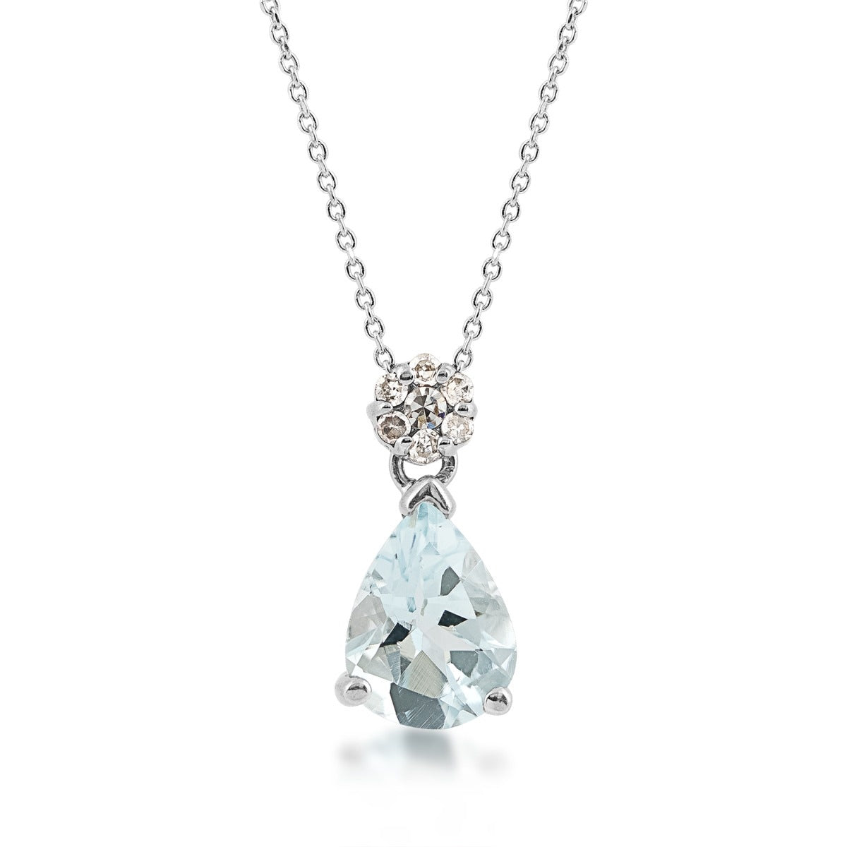 Pear Aquamarine & Diamond Accent Cluster Pendant in 14K White Gold