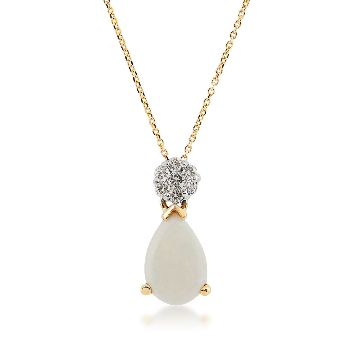 Pear Opal & 1/10 ct. tw. Diamond Cluster Pendant in 14K Yellow Gold