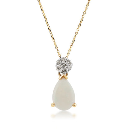 Pear Opal & 1/10 ct. tw. Diamond Cluster Pendant in 14K Yellow Gold