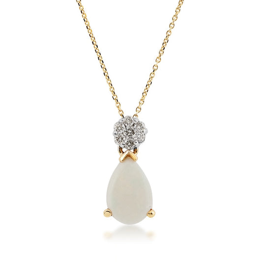 Pear Opal & 1/10 ct. tw. Diamond Cluster Pendant in 14K Yellow Gold