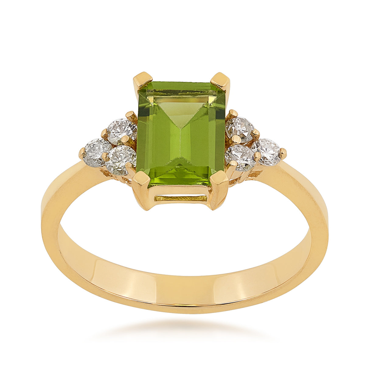 Emerald Cut Peridot & 1/5 ct. tw. Diamond Ring in 14K Yellow Gold