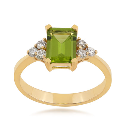 Emerald Cut Peridot & 1/5 ct. tw. Diamond Ring in 14K Yellow Gold